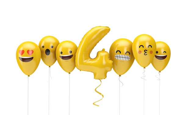 Número amarelo de aniversário emoji enfrenta balões d render