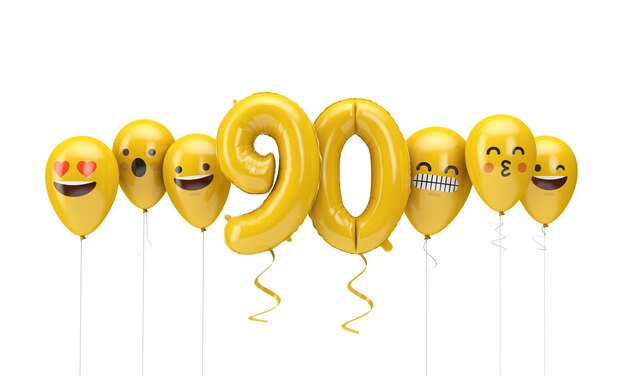 Foto número, amarillo, cumpleaños, emoji, caras, globos, d, render