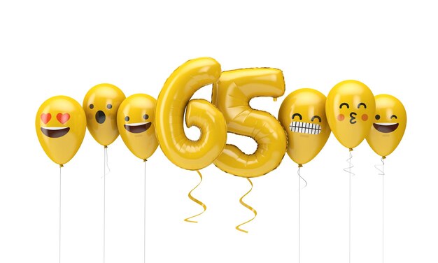 número, amarillo, cumpleaños, emoji, caras, globos, d, render