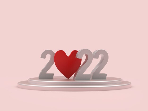 Número de año nuevo con el icono del corazón en un soporte