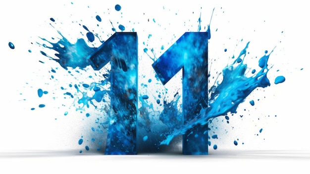 Número azul 11 com respingos de água no estilo Zbrush