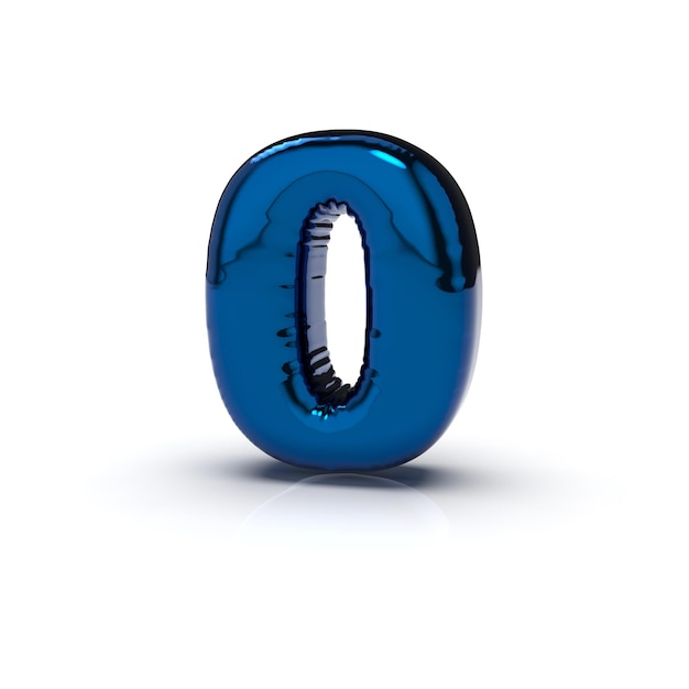 Número cero 3d inflado en azul