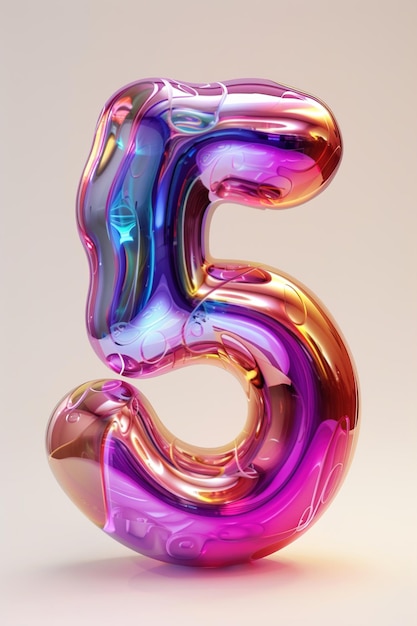 Número cinco colorido Gradiente holográfico Símbolo 5 Invitación para una fiesta de cumpleaños de quinto aniversario de negocio o cualquier evento que celebre un quinto hito Tarjeta de imágenes vertical IA generativa