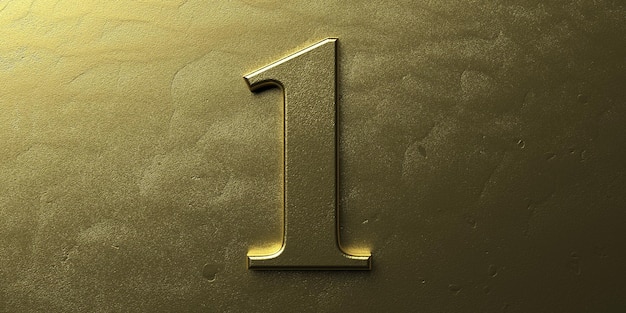 Número uno Color dorado brillante dígito 1 sobre fondo rico dorado Ilustración 3d