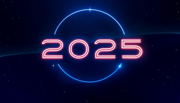 Un número de color neón brillante 2025 en un fondo gradiente