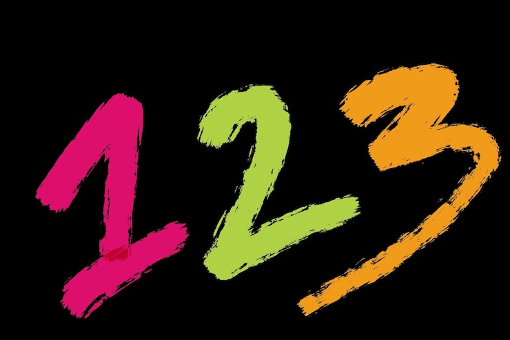 Foto número colorido 1 2 3 sobre fondo negro 123