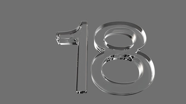 Número de aniversário de cristal de vidro prata ouro 3d render ilustração