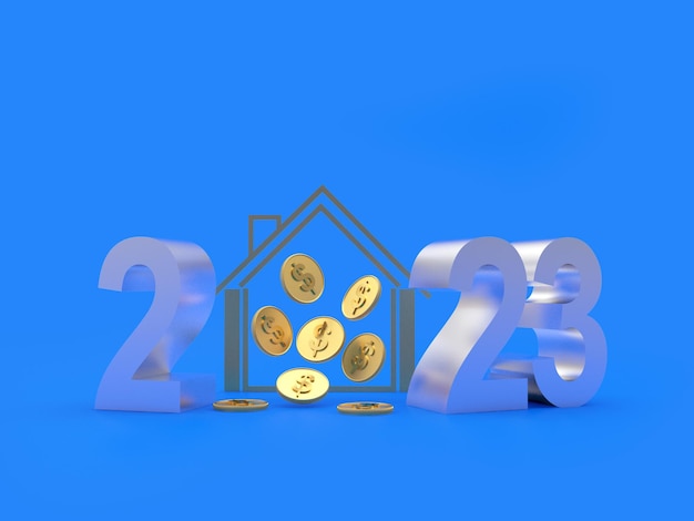 Número de ano novo de prata com ícone de casa e moedas