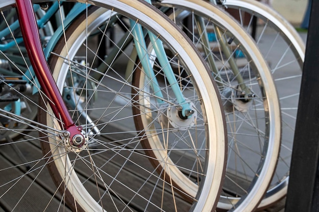 Número de bicicletas elegantes à venda em uma loja de bicicletas moderna e elegante