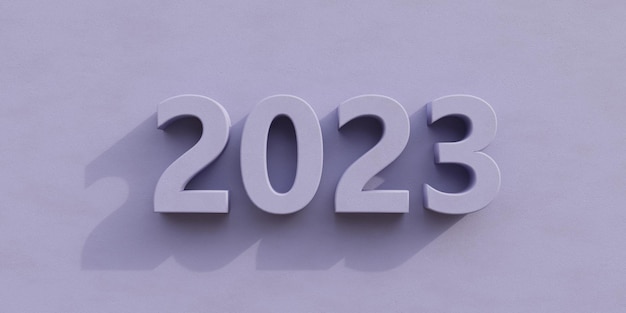 Número de cor roxa pastel de ano novo de 2023 no fundo da parede