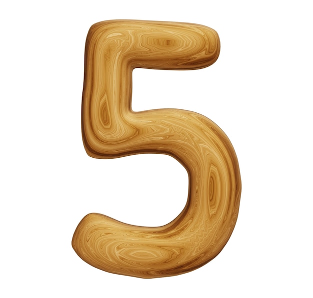 Número de madeira 5 para educação matemática e conceito de negócios