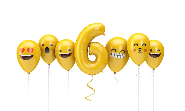 Número emoji de aniversário amarelo enfrenta balões d render