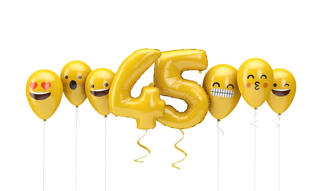 Foto número emoji de aniversário amarelo enfrenta balões d render