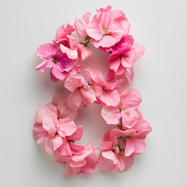 Foto el número de flores rosas sobre un fondo blanco concepto fotografía floral contraste de colores flores rosas fondo blanco