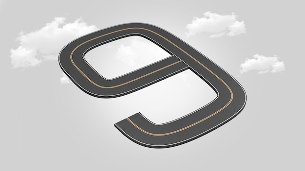 Número flotante de carretera 3D diseño de manipulación de imágenes de carretera y tierra concepto de velocidad de carretera