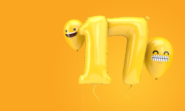 Número globo de cumpleaños con emoji enfrenta globos d render