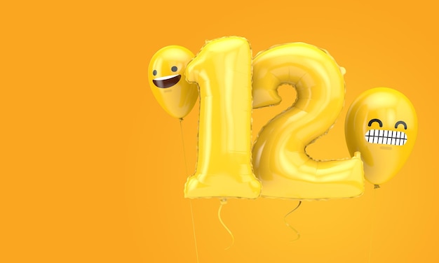 Número globo de cumpleaños con emoji enfrenta globos d render