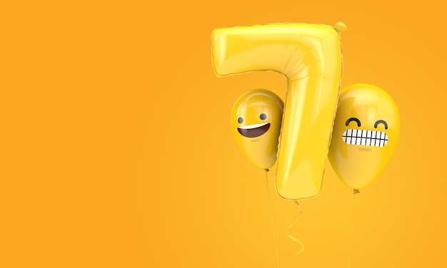 Número globo de cumpleaños con emoji enfrenta globos d render