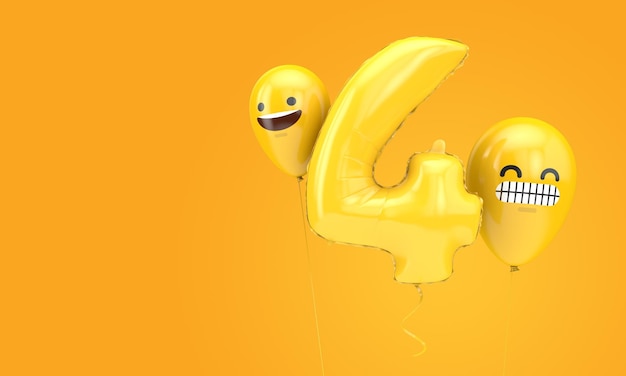 Número globo de cumpleaños con emoji enfrenta globos d render