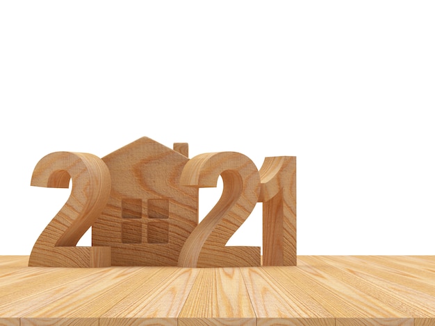 Número de madera 2021 con casa