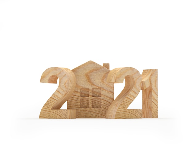 Número de madera 2021 con icono de casa