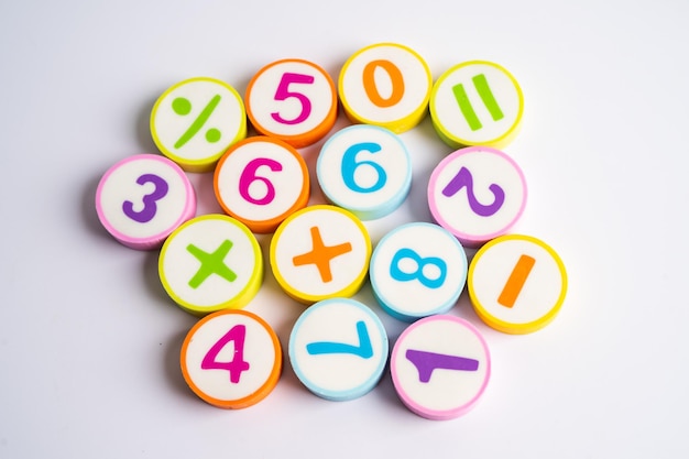 Número de matemáticas colorido sobre fondo blanco educación estudio matemáticas aprendizaje enseñar concepto