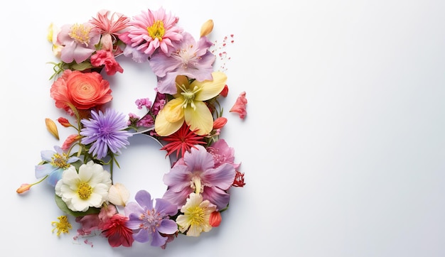 Número oito decorado com flores de primavera Cartão postal 8 de março