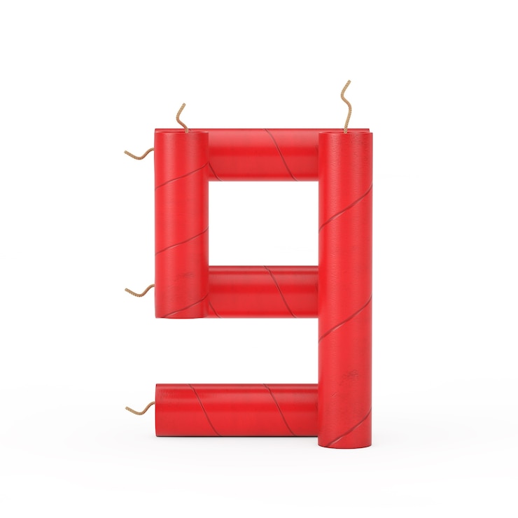 Foto número oito ou 9 como dinamite sticks alphabet numbers collection em um fundo branco. renderização 3d