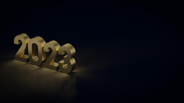 El número de oro 2023 en representación 3d de fondo negro