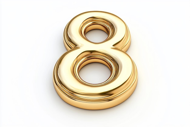 Número de oro 3d 08 aislado sobre fondo blanco