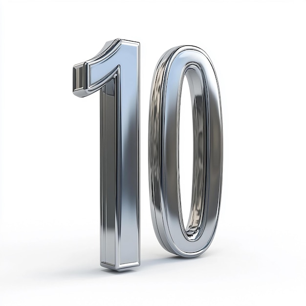 Número de plata 3d 10 aislado sobre fondo blanco