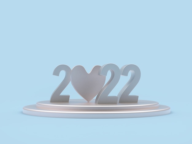 Número de plata de año nuevo con un icono de corazón en un soporte