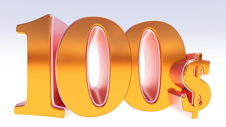 Foto número de setenta (100) dólares de oro aislado sobre fondo blanco, versión 3d