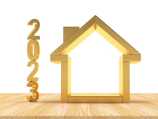 Número vertical de ano novo com um ícone de casa de ouro