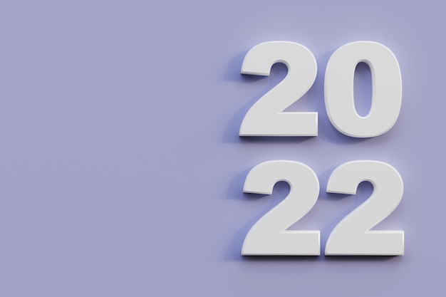 Números 2022 em um banner de fundo claro Feliz ano novo 2022 renderização em 3D