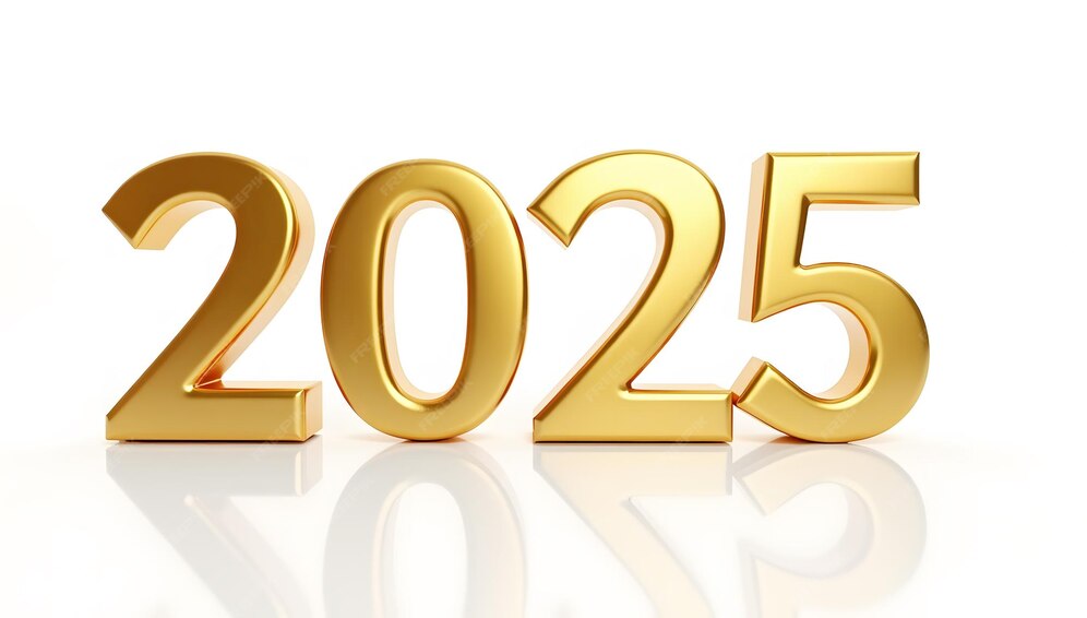 Números 3D dorados 2025 textura metálica oro brillante celebración del