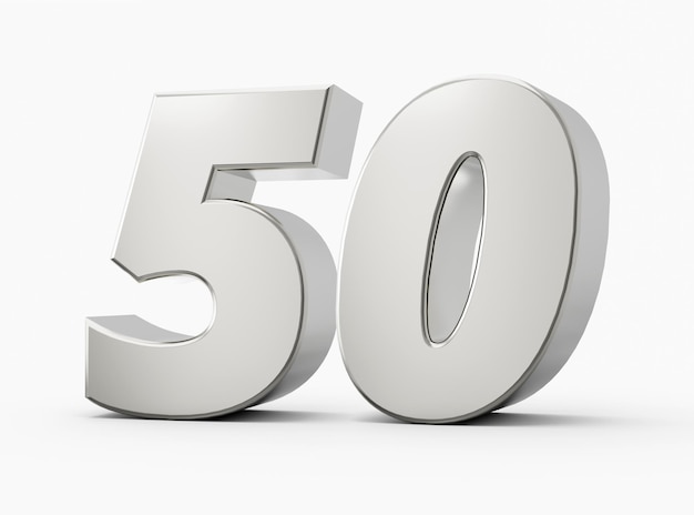 Números 3d prateados 50 fifty ilustração 3d de fundo branco isolado