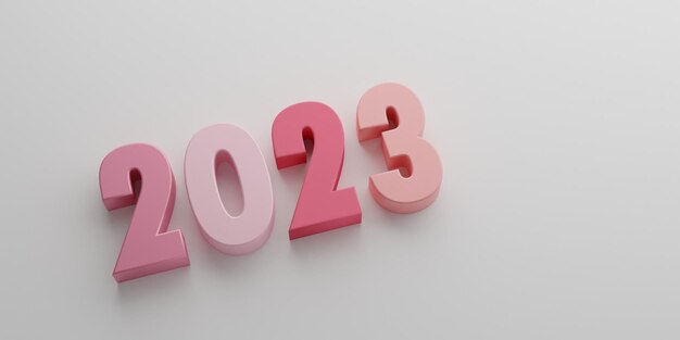 Números 3d rosa 2023 na renderização em 3D de fundo