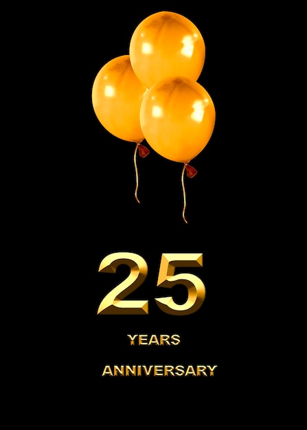 Números dorados de 25 aniversario en un cartel o tarjeta de fondo festivo