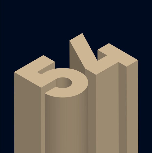 Foto números elegantes ouro colorido 3d número 54 ilustração em fundo escuro na forma isométrica