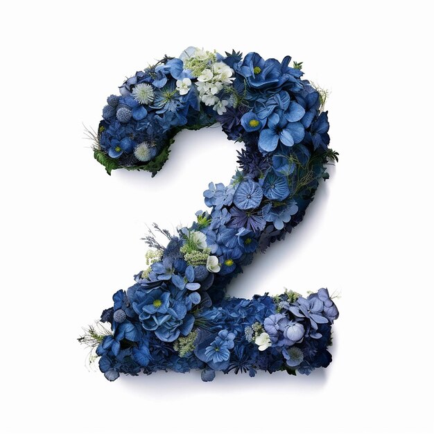 Números em azul escuro isolados em flores de fundo branco