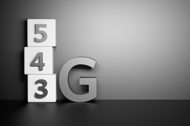 Números grandes 3g 4g 5g em uma superfície escura