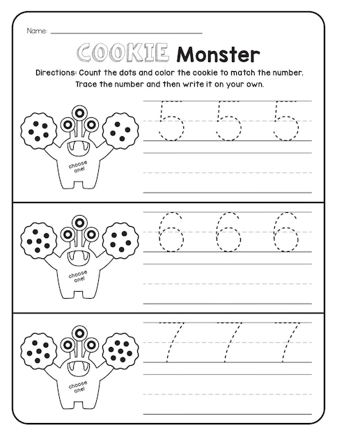 Números de la hoja de trabajo de matemáticas de monstruos