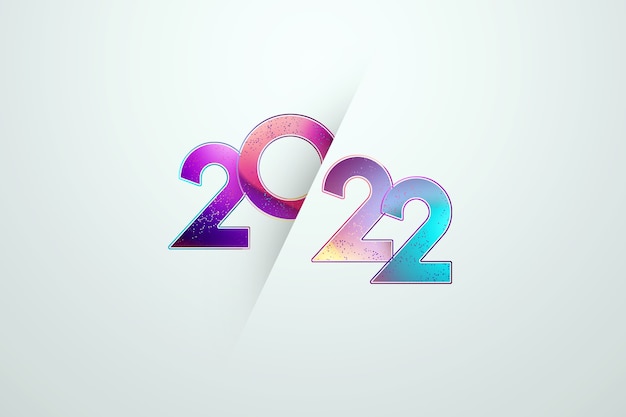 Números multicolores 2022 sobre un fondo claro. Feliz Año Nuevo. Diseño moderno, plantilla, encabezado para el sitio, póster, tarjeta de año nuevo, folleto. Ilustración 3D, render 3D.