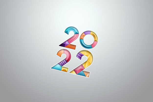 Números multicolores 2022 sobre un fondo claro. Feliz Año Nuevo. Diseño moderno, plantilla, encabezado para el sitio, póster, tarjeta de año nuevo, folleto. Ilustración 3D, render 3D.