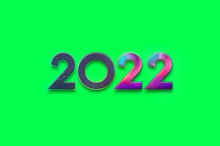 Foto números multicolores, multicolores 2022 sobre un fondo verde, aislar. feliz año nuevo. diseño moderno, plantilla, encabezado para el sitio, póster, tarjeta de año nuevo, folleto. ilustración 3d, render 3d.
