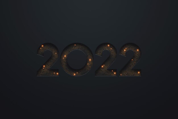 Números de oro 2022 de lujo, vip sobre un fondo oscuro. Feliz Año Nuevo. Diseño moderno, plantilla, encabezado para el sitio, póster, tarjeta de año nuevo, folleto. Ilustración 3D, render 3D.