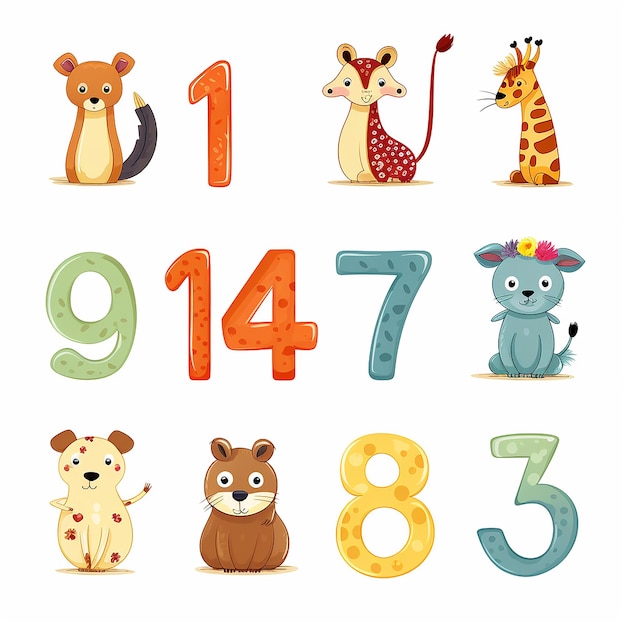 Foto números renderizados en 3d numérico para aprendizaje de jóvenes estilo de dibujo de criaturas de animación en fondo blanco