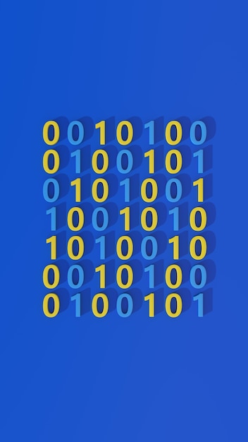 Foto números zero e um. conceito de código binário. fundo azul. ilustração abstrata, renderização 3d.