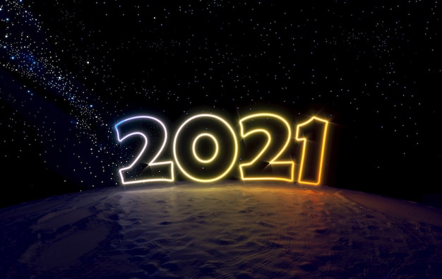 Nummer 2021 im Weltraum auf einem kleinen Planeten